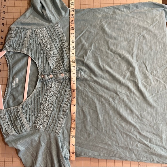 Coldwater Creek Gray Turquoise Teal Lace Detail Yoke w/ Button-Front Tunic - Picture 5 of 7